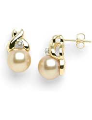 South Sea Golden Pearl Earrings with Diamonds in 14K Yellow Gold (10-11mm)