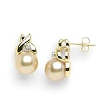 South Sea Golden Pearl Earrings with Diamond in 14K Yellow Gold