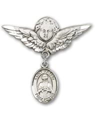 Sterling Silver Baby Badge with St. Kateri Charm and Angel with Wings Badge Pin