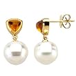 14K Yellow Gold Paspaley South Sea Cultured Pearl and Citrine Earrings - 12.00mm