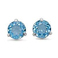 14k White Gold 3 Prong Blue Topaz Stud Earrings Studs, 2.10 cttw