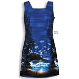 Short Tank Dress - Moonlight Surf Square Neck A-Line Hawaiian Aloha Darted Tank Dress - Regular and Plus Size