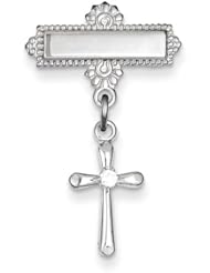 Sterling Silver Polished CZ Cross Pin
