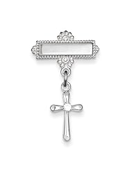 925 Sterling Silver Polished CZ Cross Pin 28mmx18mm