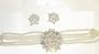 Five Strand White Pearl Choker Necklace with Crystals Pendant and Earrings on Clips