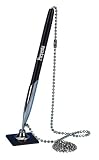 PM Company Preventa Deluxe Pen and Adhesive-Based Chrome Holder with Agion, Black Barrel/Ink/Base, 24 Inches Steel Chain, 12/Carton (05062)