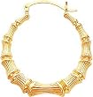 14K Yellow Gold Bamboo Hoop Earrings Jewelry New |A