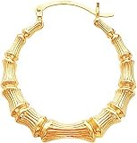 14K Yellow Gold Bamboo Hoop Earrings Jewelry New |A