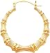 14K Yellow Gold Bamboo Hoop Earrings Jewelry New |A