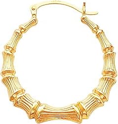14K Yellow Gold Bamboo Hoop Earrings Jewelry New |A