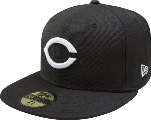 MLB Cincinnati Reds Black with White 59FIFTY Fitted Cap (7 1/4)