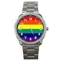 Sport Metal Watch shows Gay Lesbian Rainbow Pride Flag