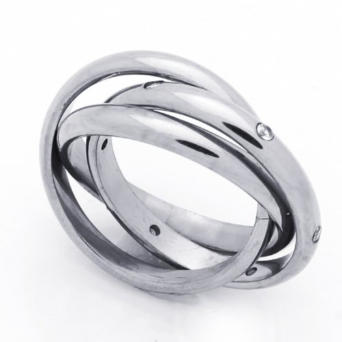 3MM Stainless Steel Bezel Set CZ Classic Domed Trinity Wedding Band Ring (Size 6 to 10)