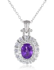 Sterling Silver, Created White Sapphire, and Gemstone Pendant Necklace, 18"