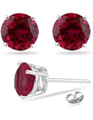 2.50 Cts of 6.5 mm AA Round Synthetic Ruby Stud Earrings in 14K White Gold