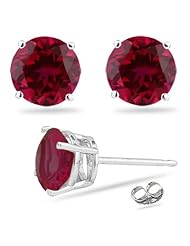 2.50 Cts of 6.5 mm AA Round Synthetic Ruby Stud Earrings in 14K White Gold-Screw Backs
