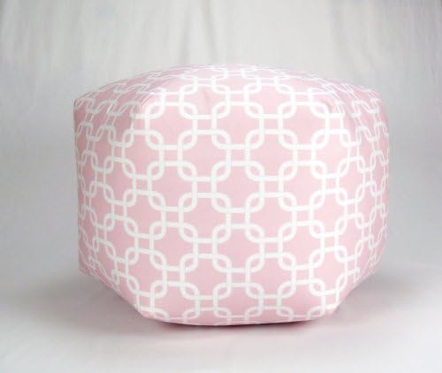 24" Floor Ottoman Pouf Pillow, Bella Pink and White Chain Link