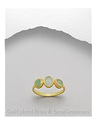 Light Sky Blue Chalcedony Ring In Brass