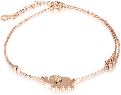 Little ELephant CZ Double Links Female Anklet 10"