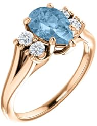 18K Rose Gold 9.00x6.00mm Pear Cut Sky Blue Topaz and Diamond Ring -- LIFETIME WARRANTY