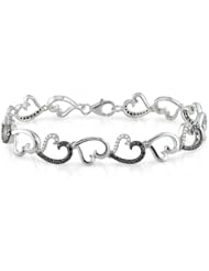 Sterling Silver White and Black Accent Diamond Link Bracelets (0.31 Cttw, G-H Color, I3 Clarity), 7.25"