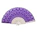 uxcell Sequin Floral Plastic Frame Folding Hand Fan Fuchsia Dark Purple