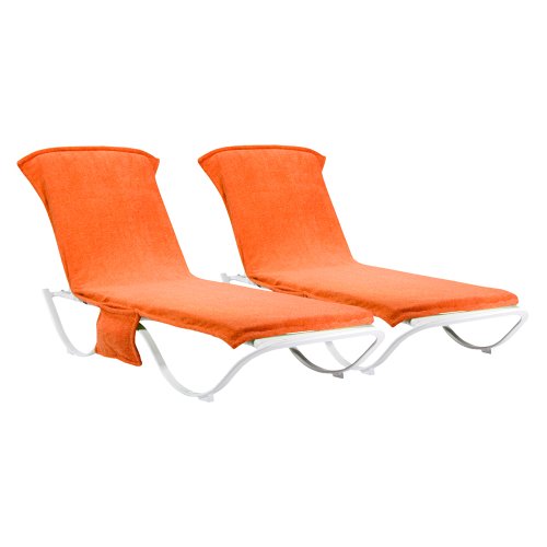 Outdoor Patio Orange Chaise Lounge Towel Cover – Set of 2