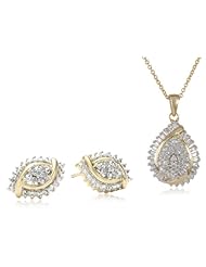 18k Gold Plated Sterling Silver Diamond Twist Shape Pendant and Earrings Box Set (1/5 Cttw, I-J Color, I2-I3 Clarity), 18"