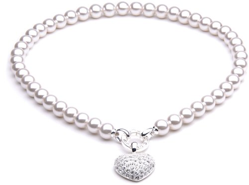 CBCreation Perlenkette weiß ca 45 cm mit Herz versilbert Strass