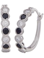 Sterling Silver Black and White Simulated Diamond Hoop Earrings