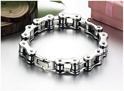Heavy Cool Mens Silver Stainless Steel Bicycle Bike Chain Bracelets Rock Link Wristband Necklace,8.07"