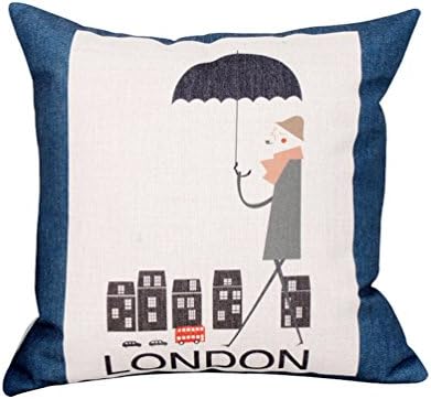 FFMODE Cotton Linen Square Decorative Throw Pillow Case Cushion Cover Time in London 18''X18''