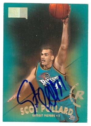 Scott Pollard Autographed/Hand Signed Basketball Card (Detroit Pistons) 1998 Skybox Premium #185