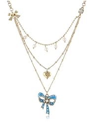Betsey Johnson "Holiday Boxed" Gift Box with Blue Bow Three-Row Necklace, 19"
