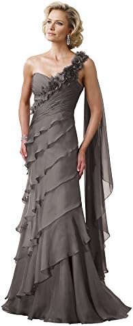 Montage 211908 Mother of the Bride One Shoulder Tiered Long Chiffon Dress (10, Pewter)