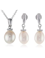 Bella Pearl Crown Pearl Necklace and Earrings Jewelry Set