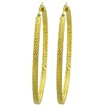 10k Yellow Gold 3x55mm Diamond-Cut Flat Hoop Earrings