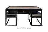 Black Rattan Top Solid Elm Wood Office Desk Computer Table Awk2259