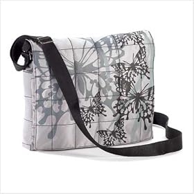 Plush Quilted Butterfly Fabric Print Messenger Bag