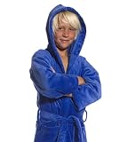 Luxury Boys, Girls Hooded Velour Terry Kids Bathrobe, 100% Natural Child Cotton Terry Robes, Unisex, Pre-Shrunk, Size Large age 7-11, Blue bathrobe