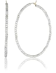 Mizuki 14Kt Cut Bead Light Silver Extra Large Round Hoop Earrings