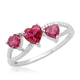10k White Gold Heart-Shaped Created Ruby Heart Ring, Size 10