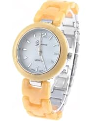Fashion Round Case Quartz Analog Watch Wristwatch Timepiece with Beautiful Decorative Pattern for Girls Women - Yellow SWWM4-226381