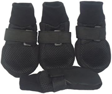 Lifeful® Summer Large Dog Daily Soft Sole Nonslip Mesh Boots, Breathable, Flexible And Cool, For Dog Daily Walks Or Stroll, Set of 4, Black Color, Size X-Large, Inner Sole Width 3.2"