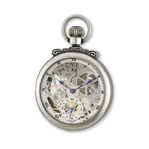 Antique Chrome Finish Brass Skeleton Pocket Watch by Charles Hubert Paris Watches, Best Quality Free Gift Box Satisfaction Guaranteed