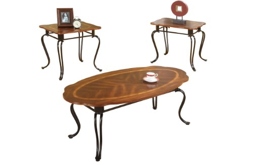 Poundex 3-Piece Coffee Table Brown/Black Metal