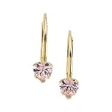 14K Yellow Gold Heart Shaped Pink Cubic Zirconia Children's Earrings