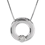 14K White Gold Bezel Set Moissanite Circle Pendant Necklace