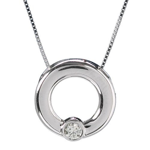 14K White Gold Bezel Set Moissanite Circle Pendant Necklace