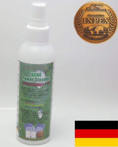 【ナノパワークリーナー:万能凝縮タイプ:150ml】　「もう、この汚れ、あきらめた。」そう思った時に、是非お試し下さい。ナノテクノロジーをベースにドイツで製造！汚れに応じて、薄めて使えます。これ1本で様々な場所の汚れ落としに対応できます。　まずは、お試しサイズから。